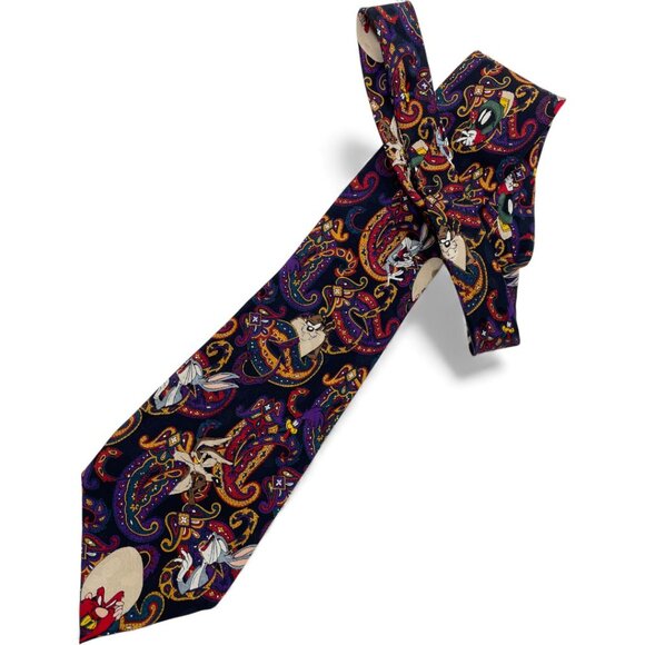 Looney Tunes Silk Tie Bugs Bunny Sam Taz Wile E Coyote - Picture 2 of 6